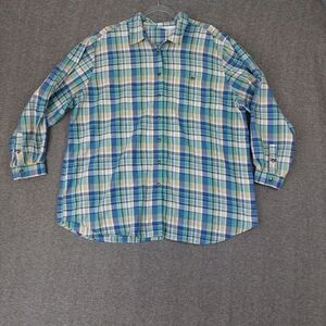 KORET WOMENS VINTAGE 90S BLUE GREEN PLAID 3/4 SLEEVE BUTTON DOWN SHIRT SIZE 20W